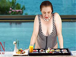 Regina Noir. Tits teasing at swimming pool. Nudist hotel. Nudism outdoors. L